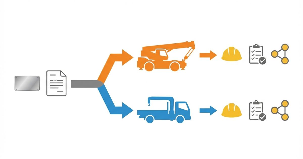 仕様確認から法規区分と必要条件へ整理する判断軸を示す文字なし図解