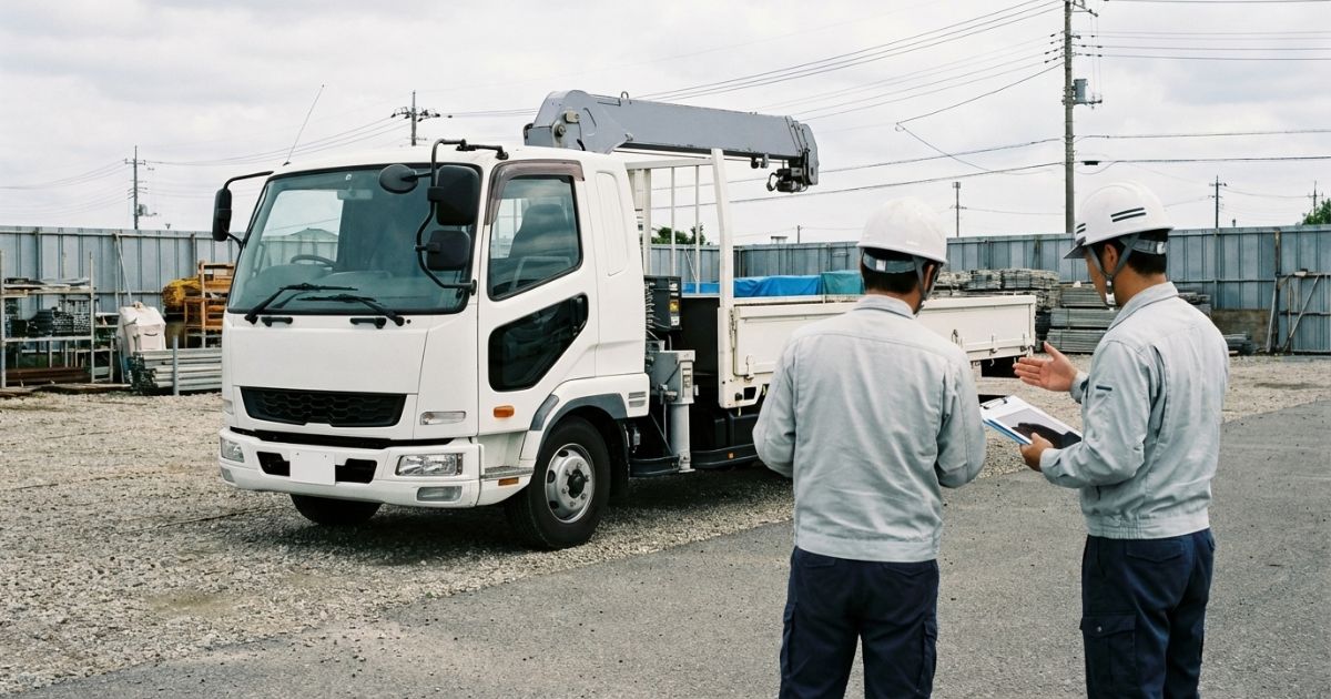 ユニック車を運転手付きでレンタルする際の条件を確認しているイメージ