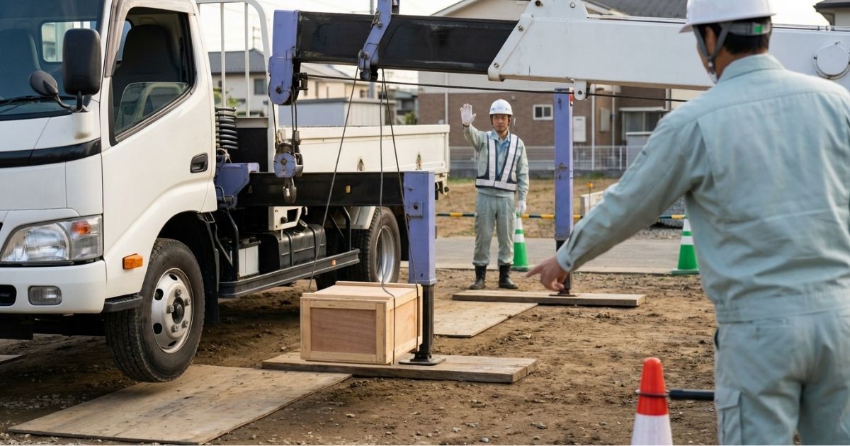 安全装置の作動確認で停止し、作業半径と支持条件を切り分けて確認している様子