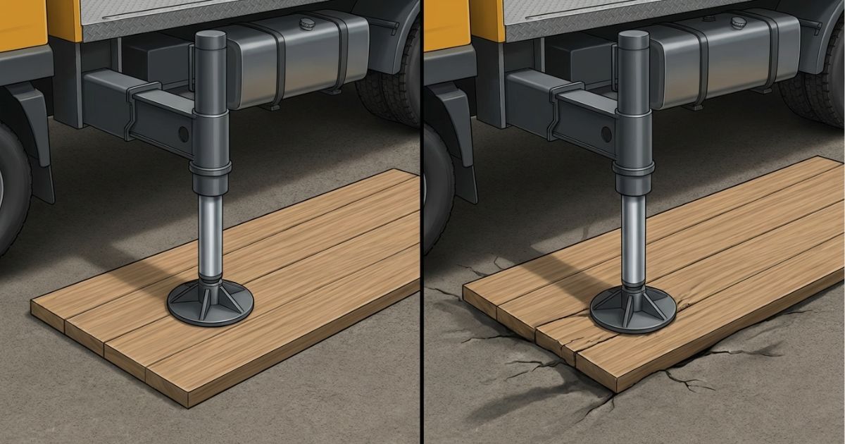 安全装置点検で見落としやすい敷板の偏りとアウトリガー支持条件のイメージ