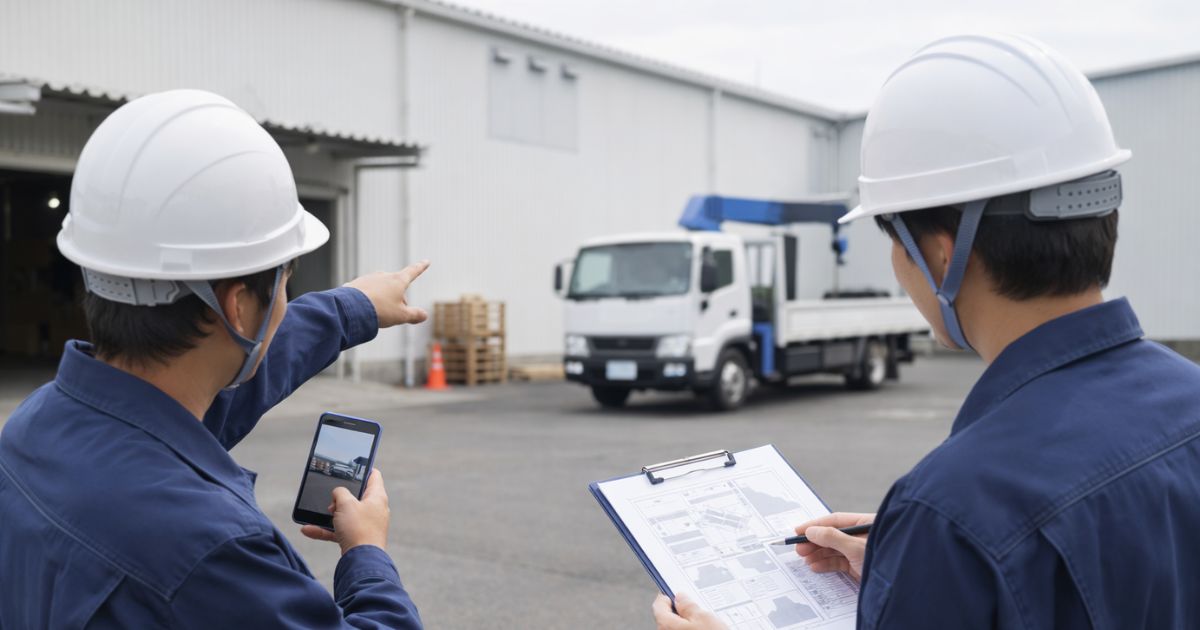 ユニック車の手配前に現場条件と見積情報を確認する実務イメージ