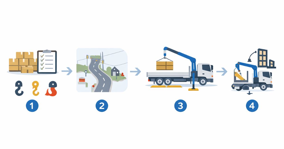 4tユニック車の手配前に確認すべき実務フローを示した図