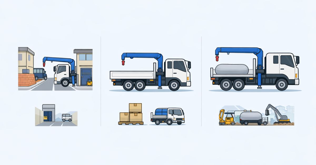 中古ユニック車の2t・3t・4tを現場条件との相性で比較した図解