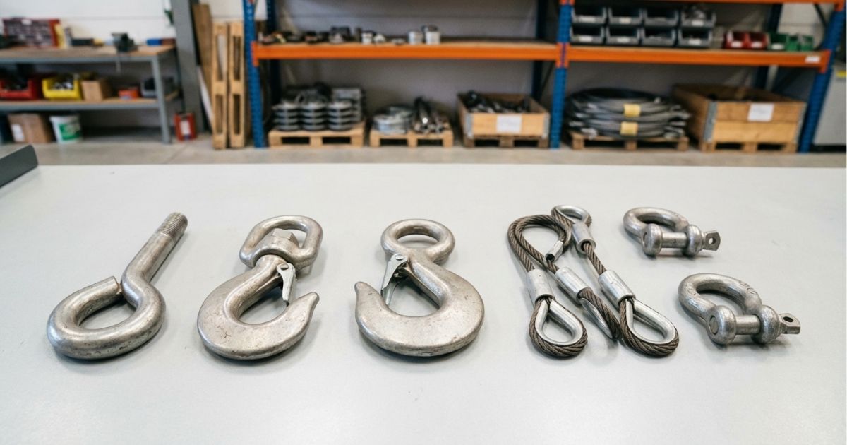 フックの種類（一般的な形・回転機構付き・外れ止め付き）を並べて違いが分かる比較イメージ