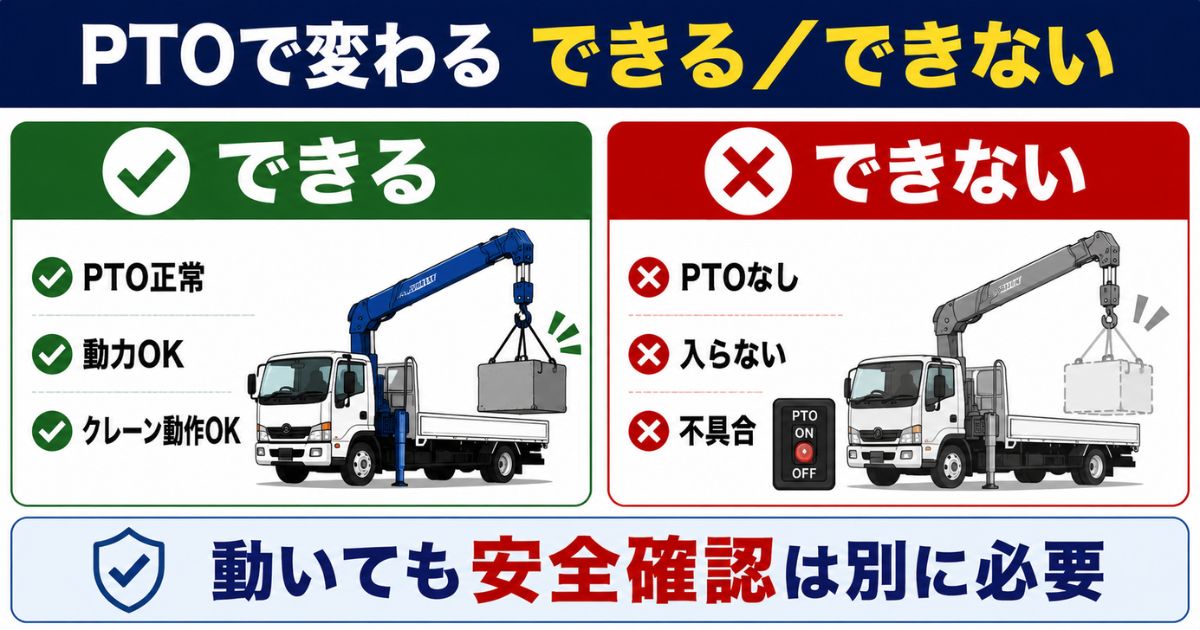 PTOが正常に入る場合と入らない場合のできることできないことを比較した図解