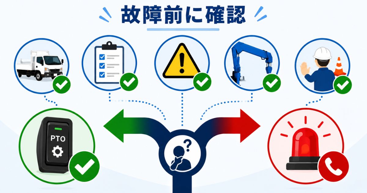 PTOが入らない時に故障と決めつける前の確認軸を示す図解