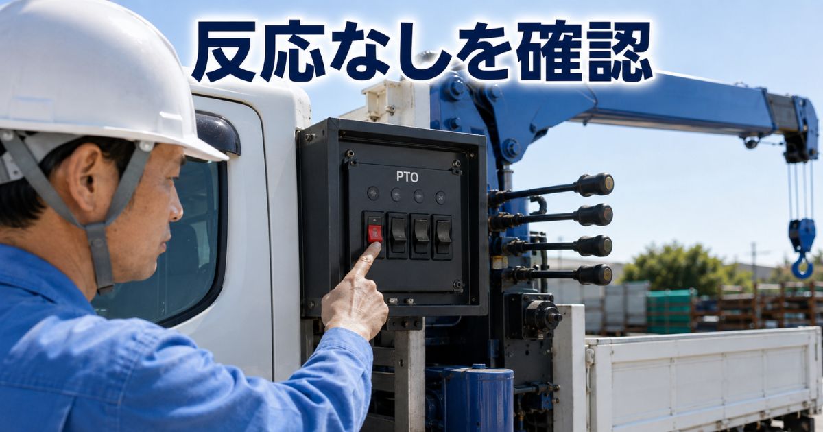 PTOスイッチを押しても反応がないため手元の操作部を確認している写真