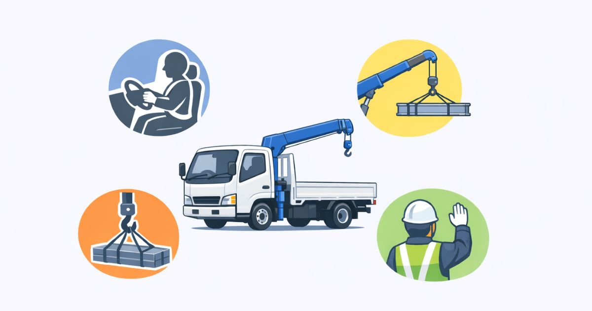 個人でユニック車を借りる際の作業範囲と役割分担の境界を示す図解