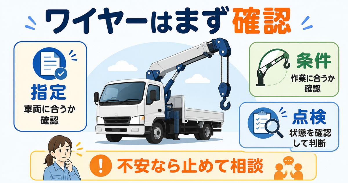 ユニック車のワイヤーを車両指定・作業条件・点検結果で確認する図解