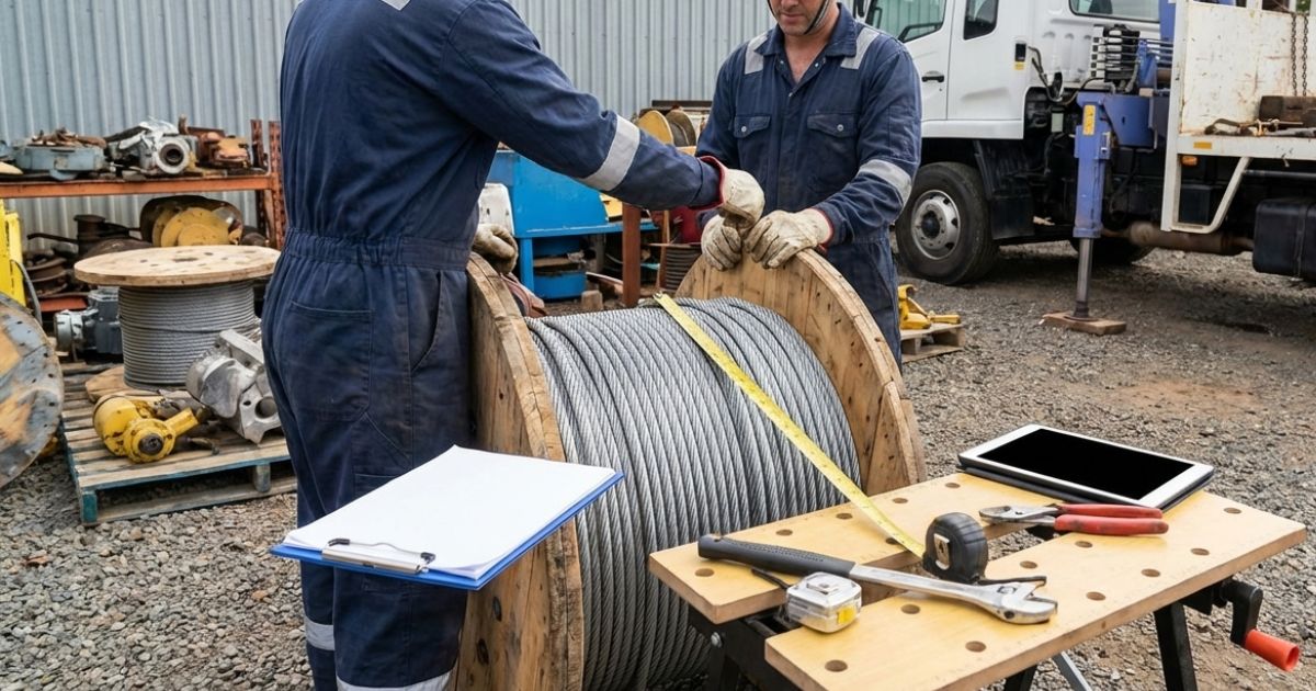 ワイヤー交換の見積に向けて長さや部材を確認し、費用条件を揃える整備場面