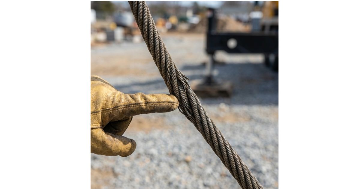 ワイヤーロープのほつれや素線切れが見えるクローズアップ（交換判断の例）