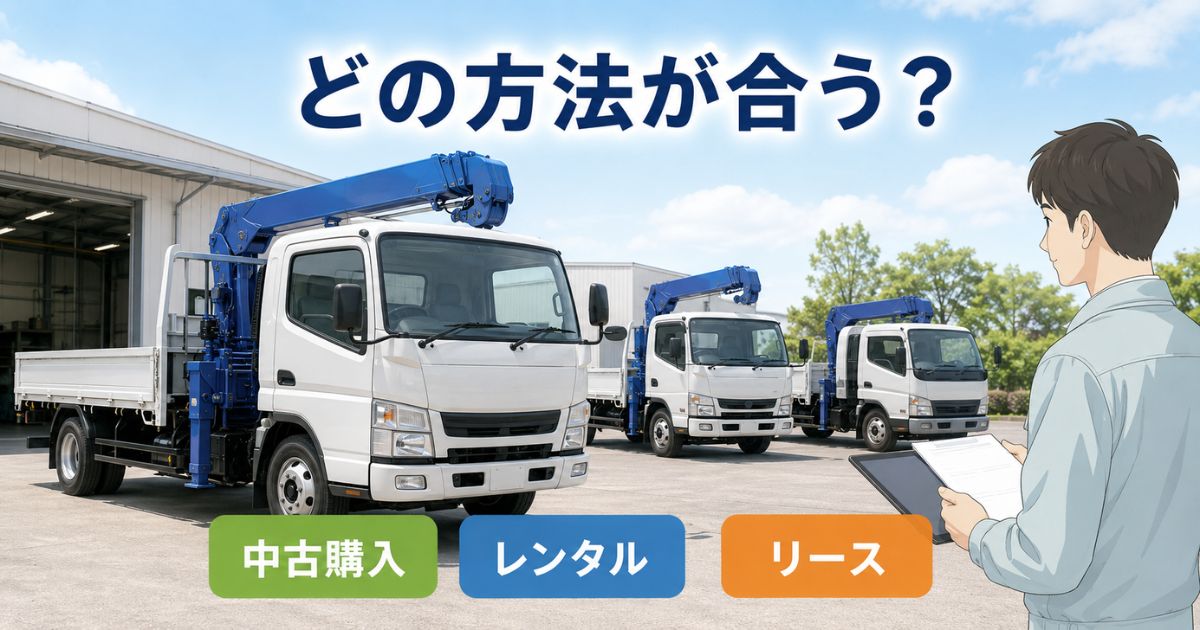 中古購入・レンタル・リースを比較してクレーン付きトラックの導入方法を検討する場面