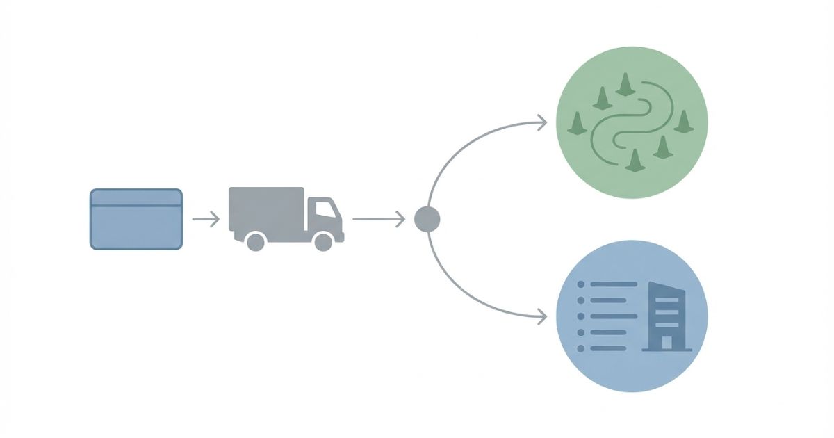 免許条件の照合から取得ルート分岐までを図形と矢印だけで示した文字なしフロー図