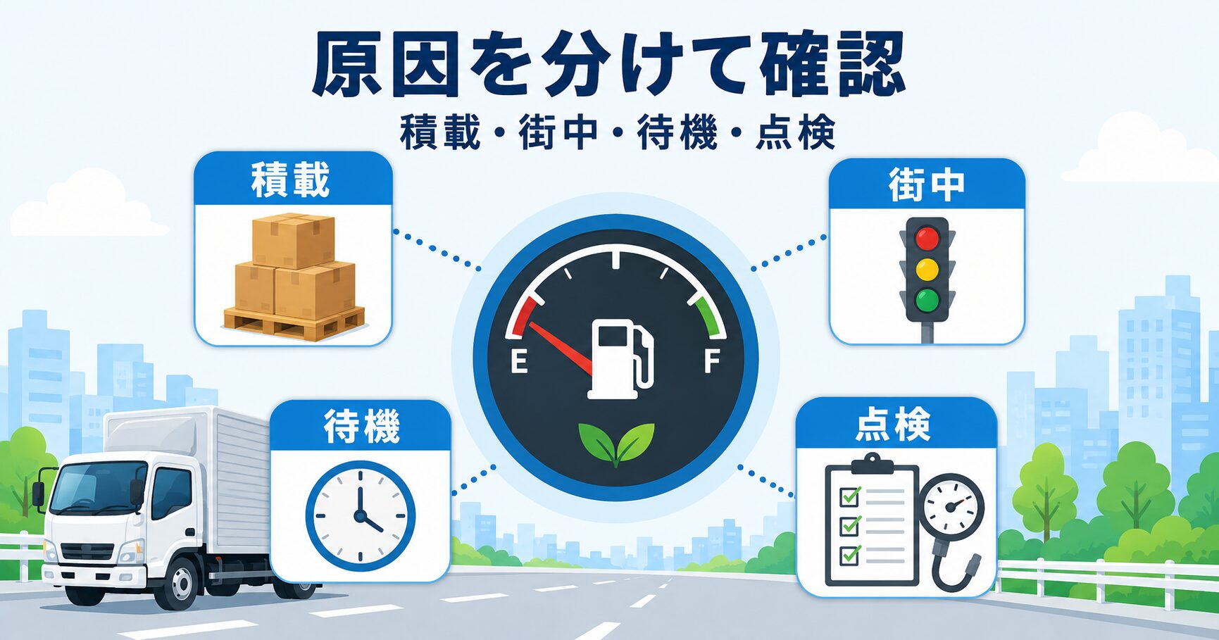 トラック燃費は平均目安と運用条件をそろえて判断し記録と見直しで改善する図解