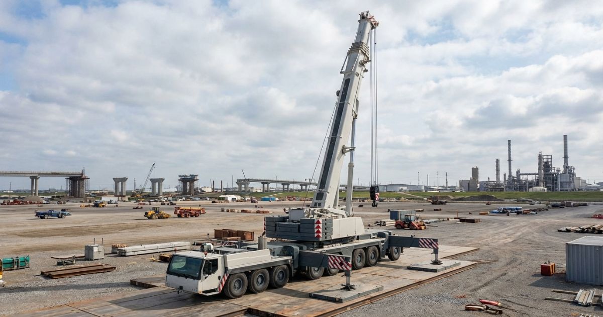 世界最大級クラスのオールテレーンクレーンのスケール感を伝えるイメージ