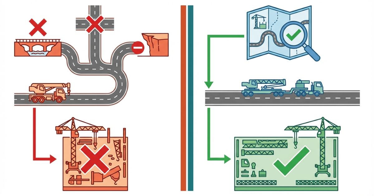 運搬方法の判断ミスによる失敗例と回避策を対比した図解