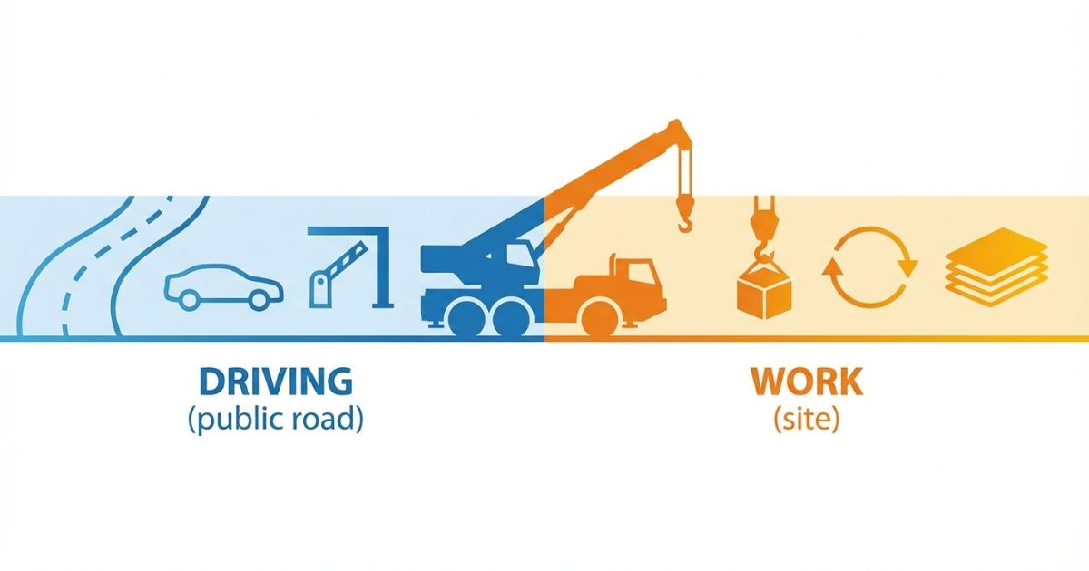 運転免許とクレーン作業資格を分けて判断する考え方を示す図解