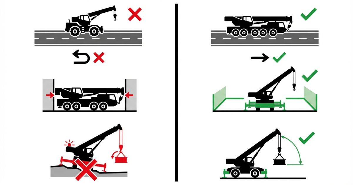 クレーン選定で起きやすい失敗と適切な判断を対比した図解