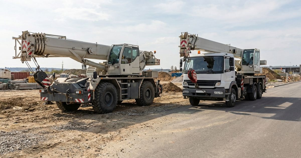 オールテレーンクレーンとトラッククレーンを同時に比較できる現場イメージ