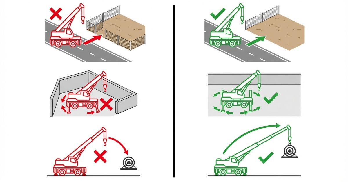 クレーン選定で起きやすい失敗と正しい判断を対比した図解