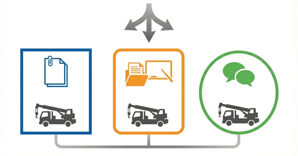 文脈ごとに正式名称と通称を使い分ける判断軸を示す文字なし図解
