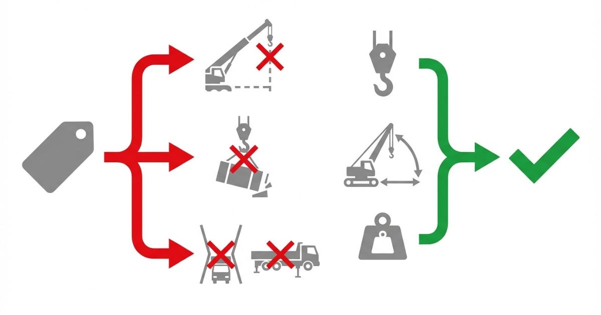 届かない吊れない想定外の制限を招く混同の失敗分岐と回避策を示す文字なし図解