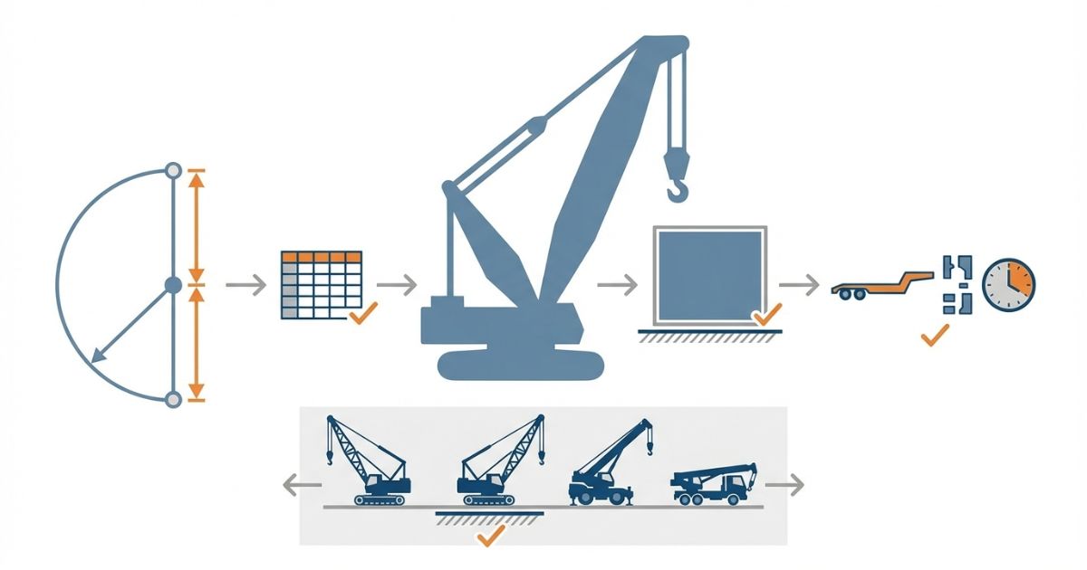 100tが必要な現場を半径・揚程・設置条件・工程で判断する流れをまとめた図解