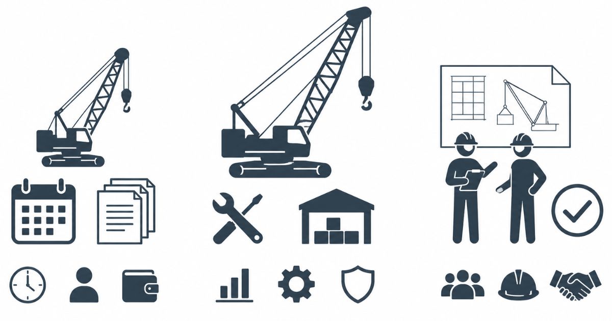 100tクローラークレーンのレンタル・購入・外注の判断軸を比較した図解