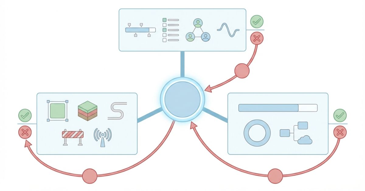 組立の可否は安全条件と手順の明確さと日数の余裕で判断することを示す文字なし図解