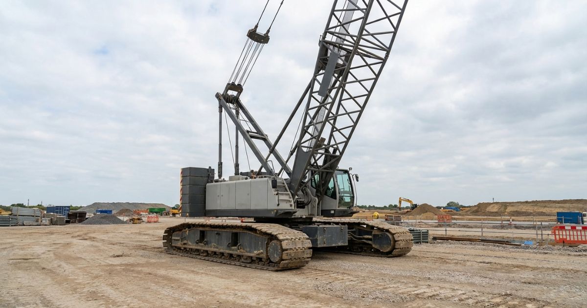 履帯で安定して据え置き運用されるクローラークレーンのイメージ