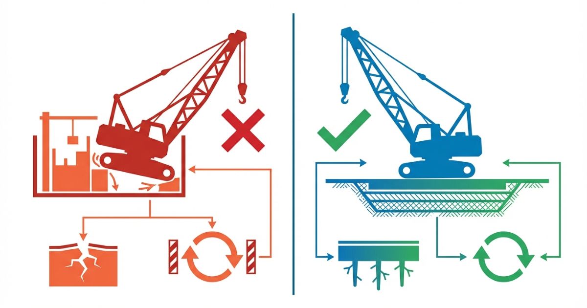 現場条件を見誤った場合の失敗と適切な判断を対比した図解