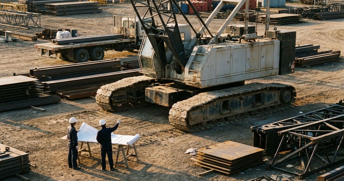 クローラークレーンの導入費用をイメージできる建設現場の写真