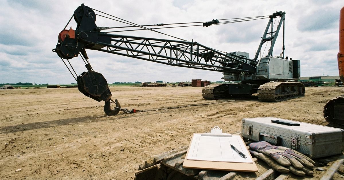 クローラークレーンと無地の点検道具で日常点検の雰囲気を伝える現場イメージ写真