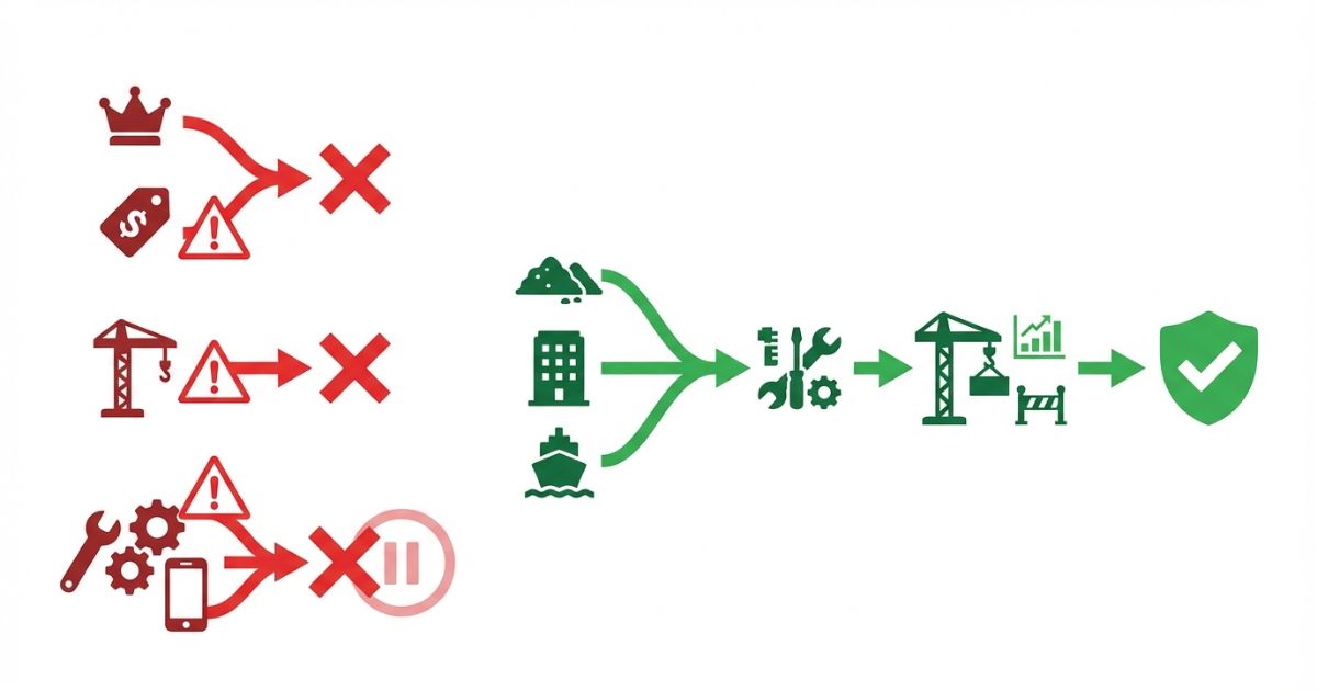 メーカー選定で起きやすい失敗例と回避の流れを示す図解