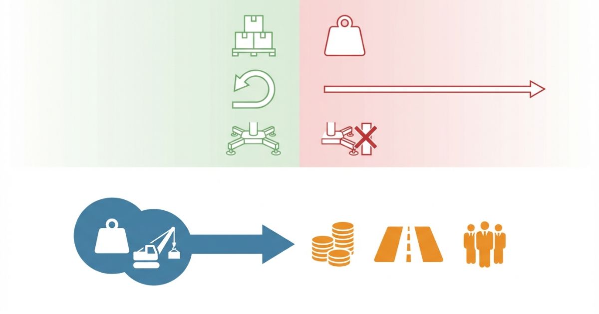 日野デュトロ級クレーン付きトラックの適合と不適合を線引きする判断軸の文字なし図解