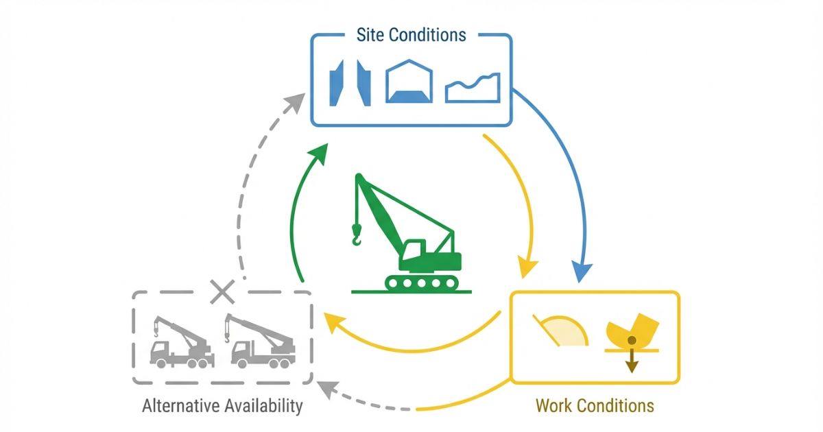 小型ミニクローラークレーンが選ばれる判断軸を現場条件から整理した図解