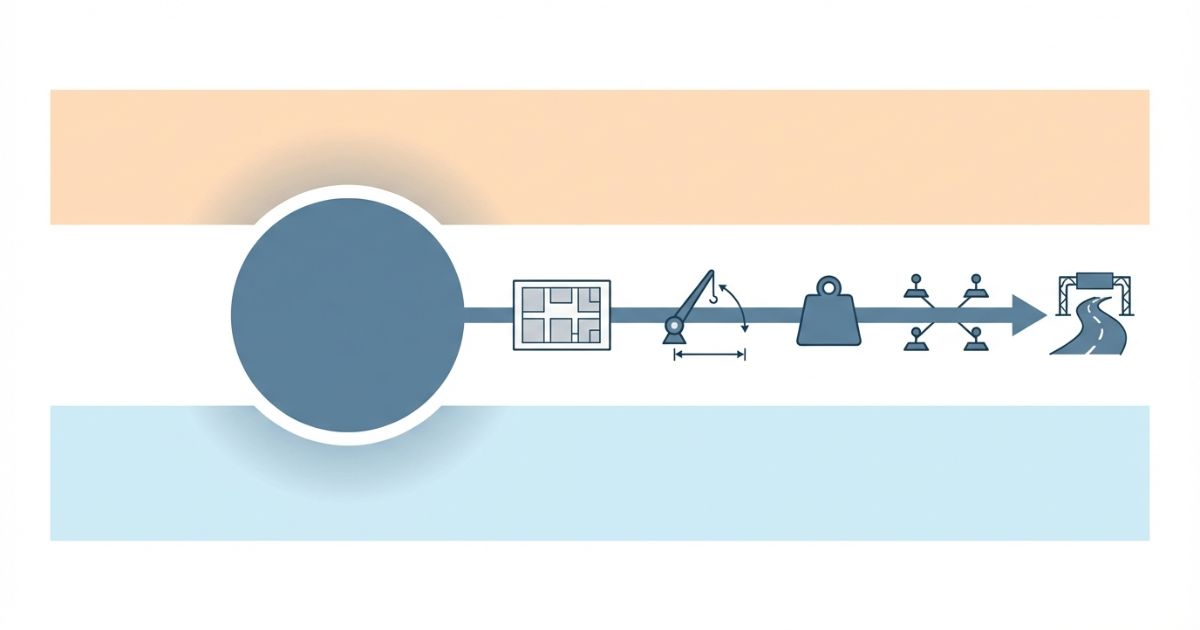 60t選定の判断順序を現場条件から搬入まで示す文字なし図解