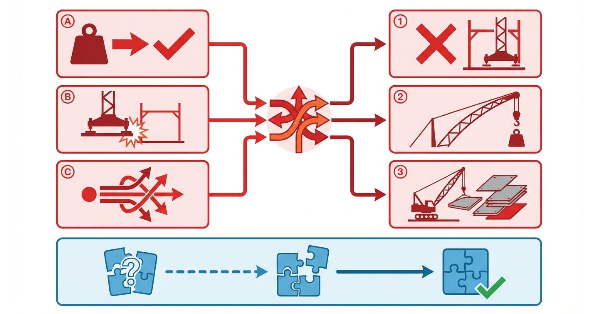 80t選定で起きやすい失敗リスクと判断分岐を示す文字なし図解