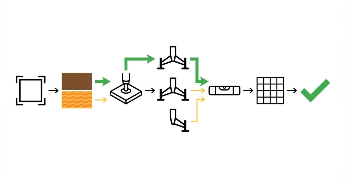 実作業半径を基準に条件を揃え性能表の該当半径で判断する流れを示す文字なし図解
