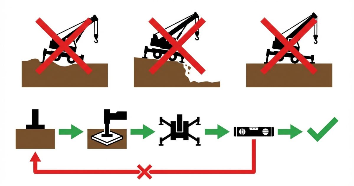 敷板なし沈下縁端設置片側張出しの危険と回避手順を示す文字なし図解
