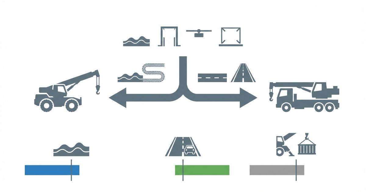 現場重視はラフで移動重視はトラックという判断軸を示す文字なし図解