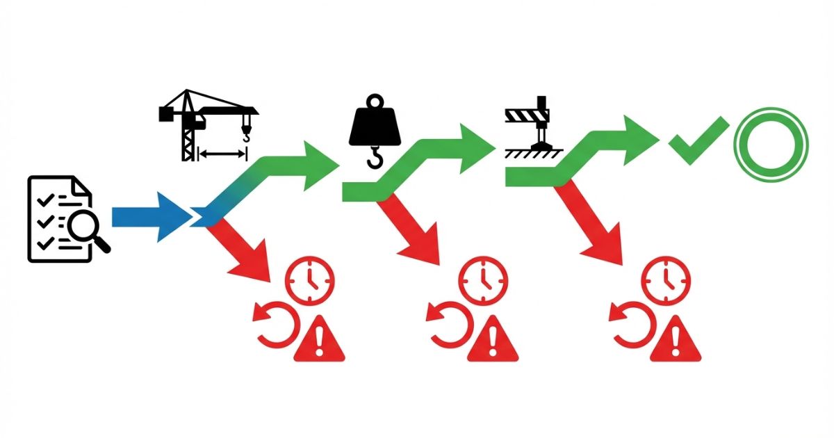 届く・吊れる・設置できるの分岐で手配ミスを避ける文字なし図解