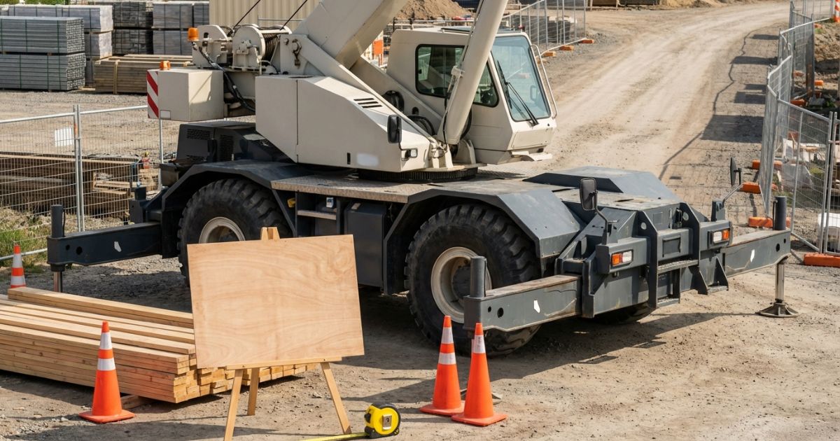 ラフテレーンクレーンを導入検討している現場の雰囲気が伝わる写真