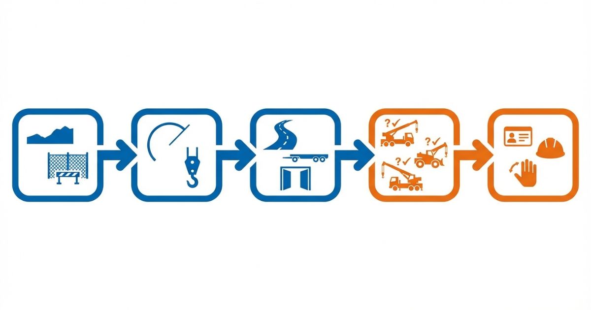 現場条件から体制までの判断軸を順に整理したフロー図解