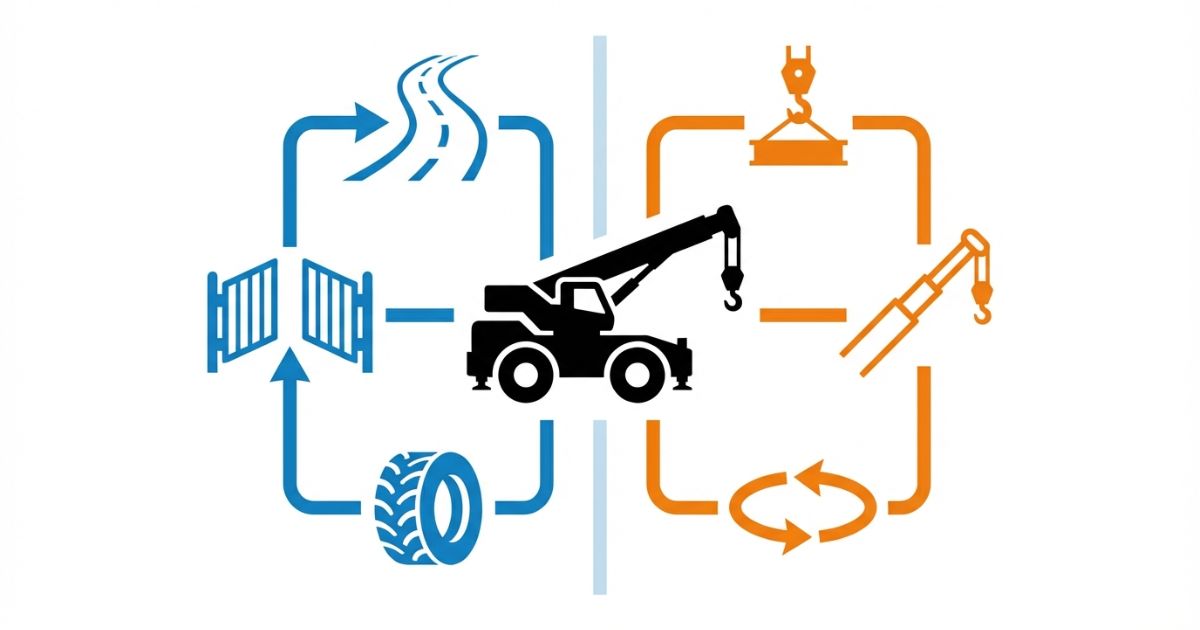 走行は運転免許、操作は資格が必要であることを示す判断軸の図解