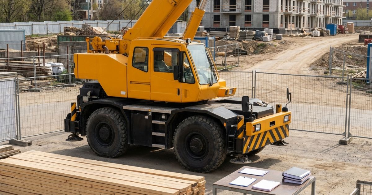 ラフテレーンクレーンを現場で手配して運用するイメージ