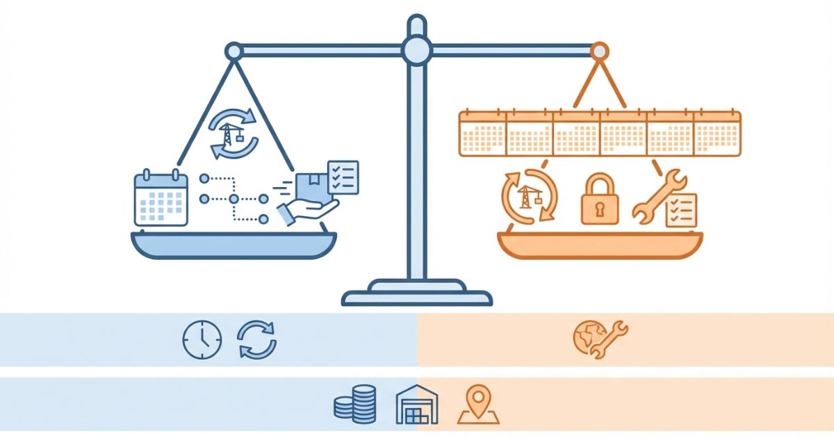 短期はレンタル長期は購入の判断軸を示す図解