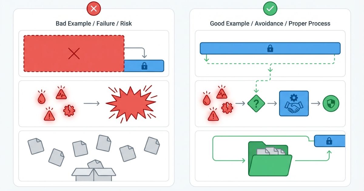 6ヶ月点検導入で起きやすい失敗と回避策の分岐を示す文字なし図解