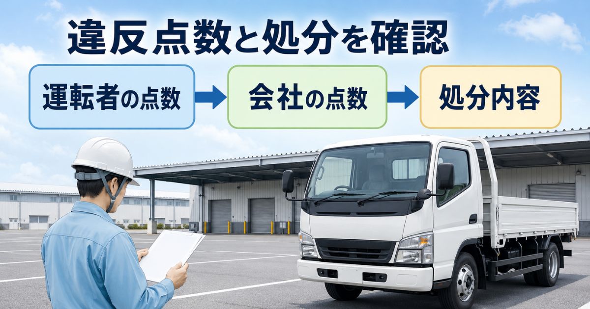 運転者の点数と会社の点数を分けて処分内容を確認する流れ