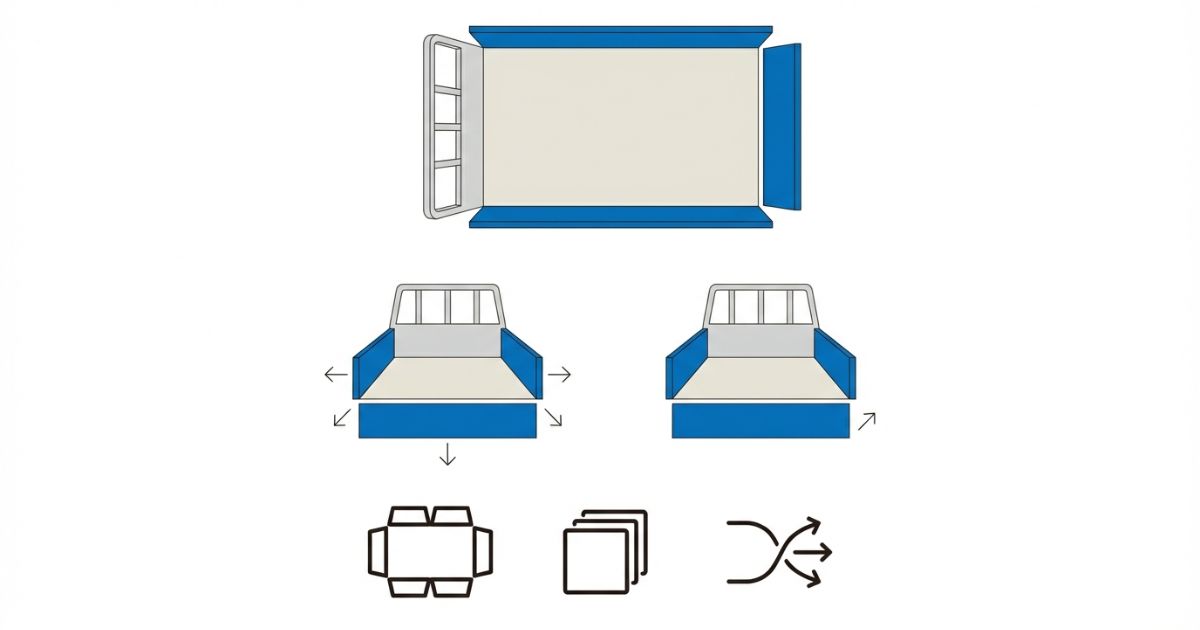 あおり・鳥居・床板の違いと開閉方向の判断軸を示す文字なし図解